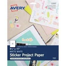 Avery Dennison AVE 53202 — Avery® Matte White Sticker Project Paper - Holiday, Birthday Theme/Subject - Printable, Removable, Repositionable, Self-adhesive, Lignin-free, Acid-free - 11 Height x 8.50 Width - Matte White - 6 / Carton