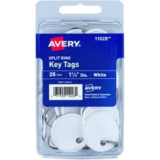 Avery Dennison AVE 11028 — Avery® Round Split Ring Key Tags - 1.25 Diameter - Round - Metal Ring Fastener - 36 / Carton - Metal, Card Stock - White