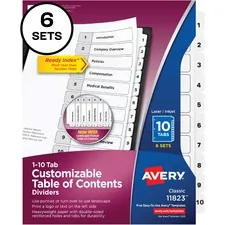 Avery Dennison AVE 11823 — Avery® Ready Index 10-tab Custom TOC Dividers - 60 x Divider(s) - Table of Contents, 1-10 - 10 Tab(s)/Set - 8.5 Divider Width x 11 Divider Length - 3 Hole Punched - White Paper Divider - White Paper Tab(s) - 6 / Pack