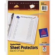 Avery Dennison AVE 75530 — Avery® Standard-Weight Sheet Protectors - For Letter 8 1/2 x 11 Sheet - Clear - Polypropylene - 25 / Pack