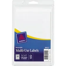 Avery Dennison AVE 05412 — Avery® Removable ID Labels - 5/16 Width x 1/2 Length - Removable Adhesive - Rectangle - White - Paper - 1000 / Pack