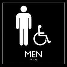 Lorell LLR 02659 — Lorell Restroom Sign - 1 Each - Men Print/Message - 8 Width x 8 Height - Square Shape - Easy Readability, Injection-molded - Plastic - Black