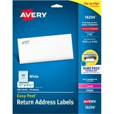 Avery Dennison AVE 18294 — Avery® Easy Peal Sure Feed Address Labels - Permanent Adhesive - Rectangle - Laser, Inkjet - White - Paper - 60 / Sheet - 10 Total Sheets - 600 Total Label(s) - 5 / Carton