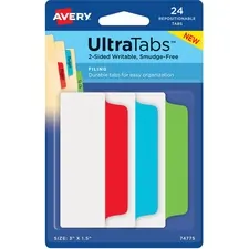 Avery Dennison AVE 74775 — Avery® Ultra Tabs File Tab - 24 Tab(s) - 1.50 Tab Height x 3 Tab Width - Red Film, Clear Paper, Blue, Green Tab(s)
