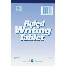 ROARING SPRING PAPER PRODUCTS ROA 63046 — Roaring Spring Ruled Writing Tablets - 100 Sheets - Glued/Tapebound - 15 lb Basis Weight - 6 x 9 - White Paper - White Cover - Chipboard Cover - Chipboard Backing - 1Each