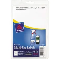 Avery Dennison AVE 05452 — Avery® Removable ID Labels - 4 x 1 1/2 Length - Removable Adhesive - Rectangle - Laser, Inkjet - White - 150 / Pack