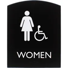 Lorell LLR 02675 — Lorell Restroom Sign - 1 Each - Women Print/Message - 6.8 Width x 8.5 Height - Rectangular Shape - Easy Readability, Braille - Plastic - Black