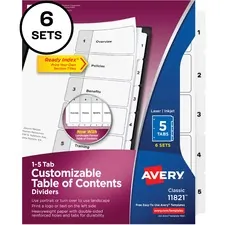 Avery Dennison AVE 11821 — Avery® Classification Folder 5-tab TOC Dividers - 30 x Divider(s) - Table of Contents, 1-5 - 5 Tab(s)/Set - 8.5 Divider Width x 11 Divider Length - 3 Hole Punched - White Paper Divider - White Paper Tab(s) - 6 / Pack