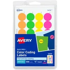 Avery Dennison AVE 05474 — Avery® Color Coded Label - Removable Adhesive - Round - Laser - Neon Green, Neon Orange, Neon Red, Neon Yellow - Paper - 24 / Sheet - 42 Total Sheets - 1008 Total Label(s) - 3