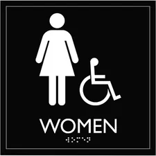 Lorell LLR 02657 — Lorell Restroom Sign - 1 Each - Women Print/Message - 8 Width x 8 Height - Square Shape - Easy Readability, Injection-molded - Plastic - Black