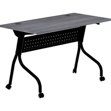 Lorell LLR 59489 — Lorell Charcoal Flip Top Training Table - Charcoal Rectangle, Melamine Top - Black Four Leg Base - 4 Legs - 48 Table Top Width x 23.60 Table Top Depth - 29.50 Height - Melamine