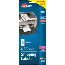 Avery Dennison AVE 2163 — Avery® Mini-Sheets Shipping Label - Permanent Adhesive - Rectangle - Laser, Inkjet - White - Paper - 4 / Sheet - 25 Total Sheets - 100 Total Label(s) - 1