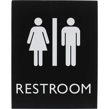 Lorell LLR 02663 — Lorell Restroom Sign - 1 Each - 6.4 Width x 8.5 Height - Rectangular Shape - Easy Readability, Braille - Plastic - Black