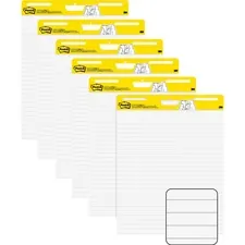 3M MMM 561WLVAD6PK — Post-it® Easel Pads - 30 Sheets - Ruled2530 - Self-stick, Resist Bleed-through, Handle, Sturdy Backcard, Universal Slot, Repositionable, Adhesive Backing - 6 / Carton