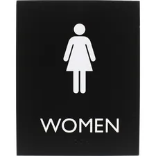 Lorell LLR 02665 — Lorell Restroom Sign - 1 Each - Women Print/Message - 6.4 Width x 8.5 Height - Rectangular Shape - Easy Readability, Braille - Plastic - Black