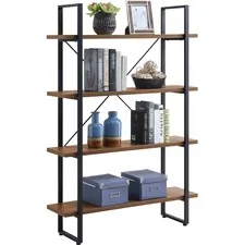 Lorell LLR 97619 — Lorell SOHO 4-Shelf Metal Frame Bookcase - 29 x 11.8 x 57.5 - 4 Shelve(s) - Band Edge - Material: Melamine Shelf, Steel Frame, Polyvinyl Chloride (PVC) Edge - Finish: Walnut, Powder Coated Frame