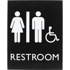 Lorell LLR 02664 — Lorell Restroom Sign - 1 Each - 6.4 Width x 8.5 Height - Rectangular Shape - Easy Readability, Braille - Plastic - Black