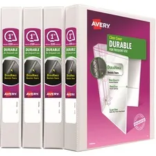 Avery Dennison AVE 17575 — Avery® Durable View 3 Ring Binder - 1 Binder Capacity - Letter - 8 1/2 x 11 Sheet Size - 250 Sheet Capacity - 3 x Slant Ring Fastener(s) - 2 Pocket(s) - White - Pocket, Durable, Tear Resistant, Flexible, Split Resistant, Sturdy - 4 / Carton
