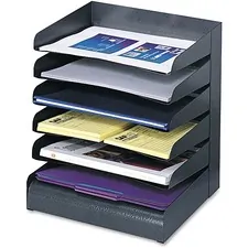 SAFCO PRODUCTS SAF 3128BL — Safco Slanted Shelves Steel Desk Tray Sorter - 6 Tier(s) - Desktop - Durable - Black - Steel - 1 Each