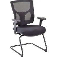 Lorell LLR 62009 — Lorell Conjure Sled Base Guest Chair - Fabric, Polyurethane Foam Seat - Mesh Back - Mid Back - Sled Base - Black - 1 Each