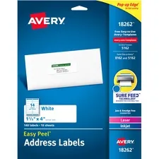 Avery Dennison AVE 18262 — Avery® Easy Peal Sure Feed Address Labels - Permanent Adhesive - Rectangle - Laser, Inkjet - White - Paper - 14 / Sheet - 10 Total Sheets - 140 Total Label(s) - 5 / Carton