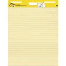 3M MMM 561 — Post-it® Self-Stick Easel Pads with Faint Rule - 30 Sheets - Stapled - Feint Blue Margin - 18.50 lb Basis Weight - 25 x 30 - Yellow Paper - Self-adhesive, Repositionable, Resist Bleed-through, Removable, Sturdy Back, Cardboard Back - 2 / Carton