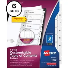 Avery Dennison AVE 11822 — Avery® 8-tab Custom Table of Contents Dividers - 48 x Divider(s) - Table of Contents, 1-8 - 8 Tab(s)/Set - 8.5 Divider Width x 11 Divider Length - 3 Hole Punched - White Paper Divider - White Paper Tab(s) - 6 / Pack