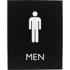 Lorell LLR 02667 — Lorell Restroom Sign - 1 Each - Men Print/Message - 6.4 Width x 8.5 Height - Rectangular Shape - Easy Readability, Braille - Plastic - Black