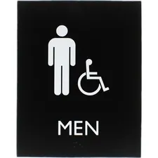 Lorell LLR 02668 — Lorell Restroom Sign - 1 Each - Men Print/Message - 6.4 Width x 8.5 Height - Rectangular Shape - Easy Readability, Braille - Plastic - Black