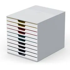 DURABLE OFFICE PRODUCTS DBL 763027 — DURABLE VARICOLOR MIX 10 Drawer Desktop Storage Box, White/Multicolor - 10 Drawer(s) - 11 Height x 11.5 Width x 14 Depth - Desktop - White, Multicolor - Plastic