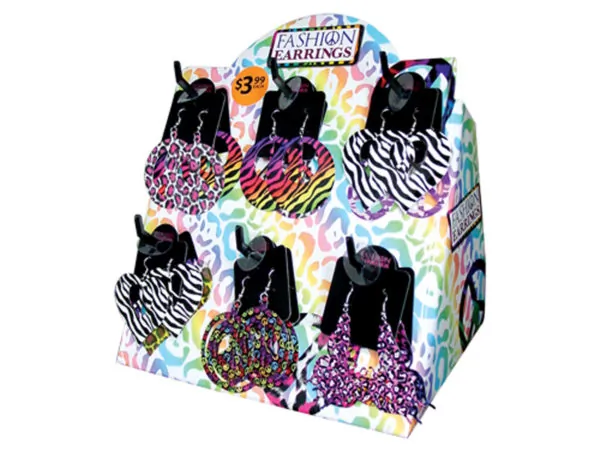 Bulk Buys EN986 — Colorful Assorted Printed Metal Fashion Earrings Display