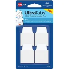 Avery Dennison AVE 74788 — Avery® UltraTabs Repositionable Mini Tabs - 40 Tab(s) - 10 Tab(s)/Set - Clear Film, White Paper Tab(s) - 4