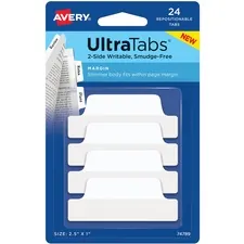 Avery Dennison AVE 74789 — Avery® UltraTabs Repositionable Margin Tabs - 24 Tab(s) - 6 Tab(s)/Set - Clear Film, White Paper Tab(s) - 4