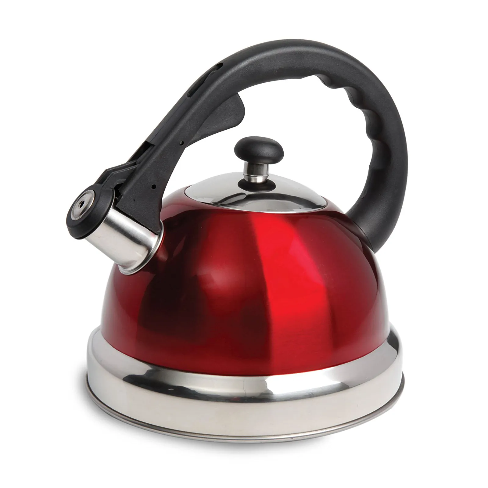 MR COFFEE 108074.01 — Mr Coffee Claredale 2.2 Quart Stainless Steel Whistling Tea Kettle in Red with Nylon Handle