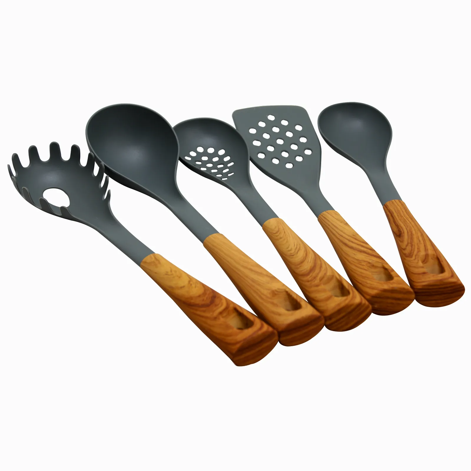 OSTER 112066.05 — Oster Everwood Kitchen Nylon Tools Set with Wood Inspired Handles, Set of 5