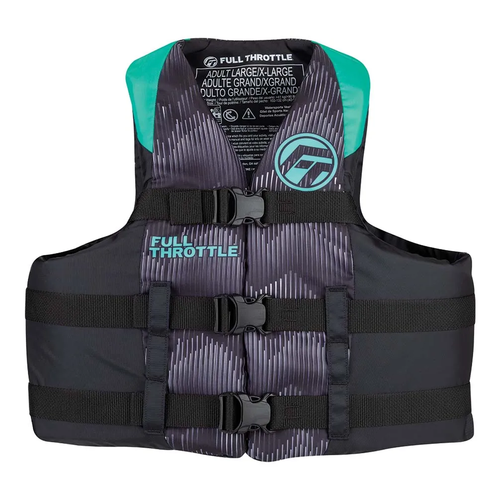 Full Throttle 112200-505-050-22 — Full Throttle Adult Nylon Life Vest - Aqua/Black - L/XL