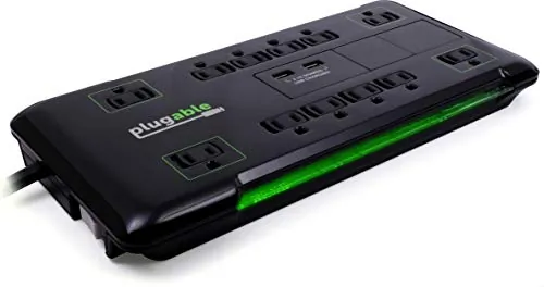 Plugable Technologies PS12-USB2B — SURGE PROTECTOR POWER STRIP WITH USB AND 12 AC OUTLETS, BUILT-IN 10.5W 2-PORT US