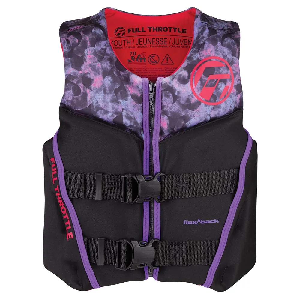 Full Throttle 142500-105-002-22 — Youth Flex-Back Life Jacket - Pink/Black for Watersports