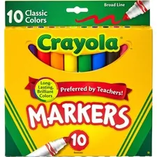 CRAYOLA CYO 587722 — Crayola Classic Colors Broad Line Markers - Brown, Purple, Red, Orange, Yellow, Green, Black, Gray, Pink, Blue - 10 / Set