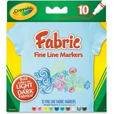 CRAYOLA CYO 588626 — Crayola Bright Fabric Markers - Broad Marker Point - Black, Blue, Brown, White, Gray, Lime, Pink, Red, Teal, Yellow - 10 / Set