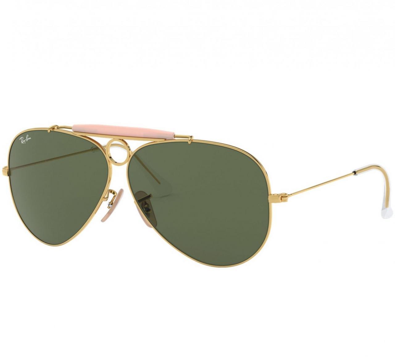 GLOP RB3138-001 - Ray-Ban RB3138-001 Unisex Polished Gold Pilot Green Lens Met