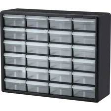 AkroMils  Myers Industries Inc AKM 10124 — Akro-Mils 24-Drawer Plastic Storage Cabinet - 24 Drawer(s) - 15.8 Height6.4 Depth x 20 Length - Floor - Stackable, Finger Grip, Unbreakable - Black, Clear - Plastic, Polymer - 1 Each