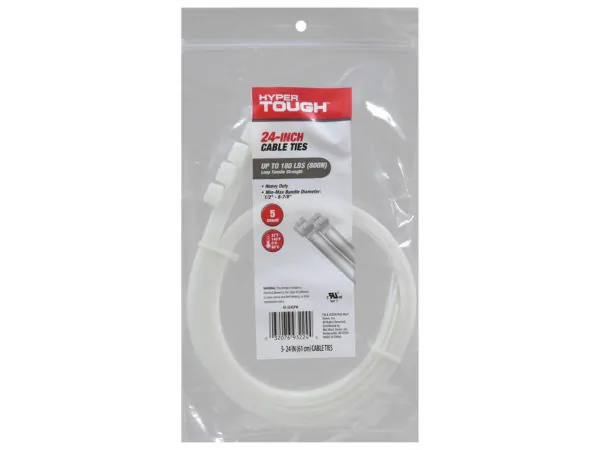Bulk Buys EC540 — Heavy Duty 24" Cable Ties - 5 Pack, 180 lbs Strength