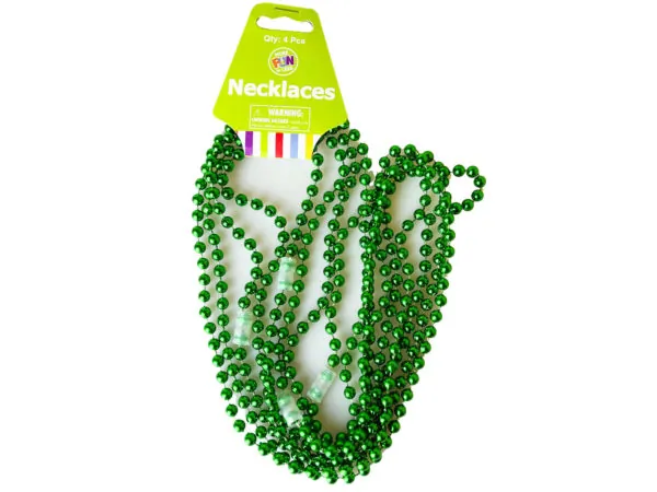 Bulk Buys KA829 — Pack of 4 Green Metallic Bead Necklaces for Parties