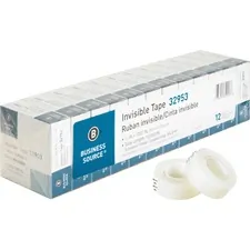 Business Source BSN 32953 — Business Source Premium Invisible Tape Value Pack - 27.78 yd Length x 0.75 Width - 1 Core - 12 / Pack - Clear