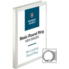 Business Source BSN 09951 — Business Source Round-ring View Binder - 1/2 Binder Capacity - Letter - 8 1/2 x 11 Sheet Size - 125 Sheet Capacity - Round Ring Fastener(s) - 2 Internal Pocket(s) - Polypropylene - White - Wrinkle-free, Gap-free Ring, Clear Overlay, Non Locking Mechanism - 1 Each