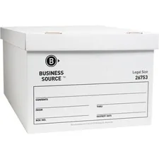 Business Source BSN 26753 — Business Source Lift-off Lid Light Duty Storage Box - External Dimensions: 15 Width x 24 Depth x 10Height - Media Size Supported: Legal - Lift-off Closure - Light Duty - Stackable - Cardboard - White - For File - Recycled - 12 / Carton