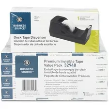 Business Source BSN 32948 — Business Source Invisible Tape Dispenser Value Pack - 27.78 yd Length x 0.75 Width - 1 Core - Acetate - Dispenser Included - Desktop Dispenser - 12 / Pack - Clear