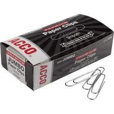 ACCO Brands ACC 72500 — Wilson Jones Premium Jumbo Smooth Paper Clips - Jumbo - 2.3 Width - 1.88 Size Capacity - 20 Sheet Capacity - Corrosion Resistant, Galvanized, Long Lasting - Silver - Metal