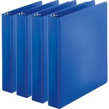 Business Source BSN 28551BD — Business Source Basic Round Ring Binders - 1 1/2 Binder Capacity - Letter - 8 1/2 x 11 Sheet Size - 350 Sheet Capacity - 3 x Round Ring Fastener(s) - Internal Pocket(s) - Chipboard, Polypropylene - Dark Blue - Exposed Rivet, Sturdy - 4 / Bundle